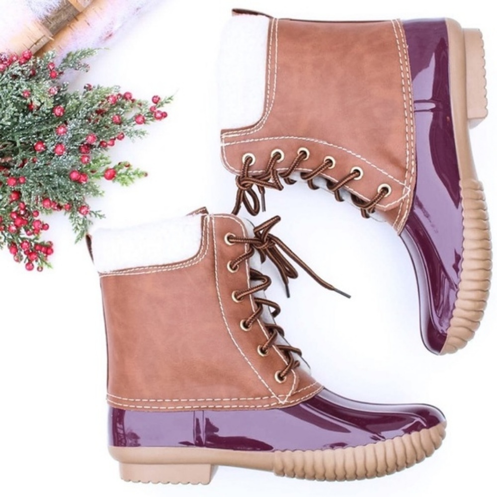 Sherpa Fur Winter Wine Duck Snow Boots - Picture 2 of 4
